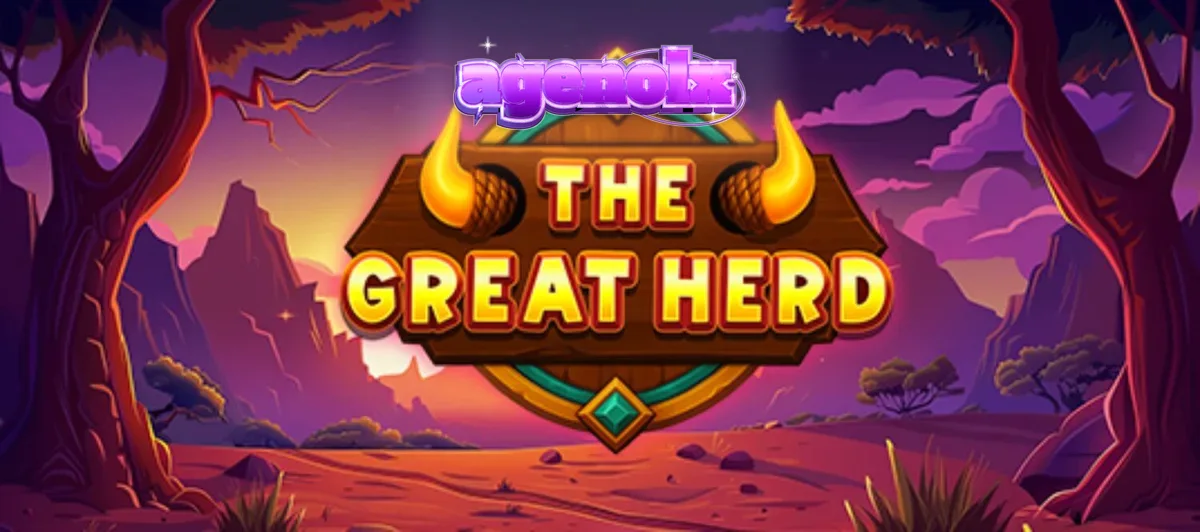 Pemandangan savana Afrika dengan simbol kerbau dalam slot The Great Herd